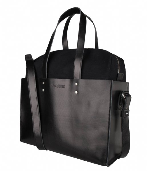Shabbies  Handbag L Nat Dyed Smooth Leather With Canvas black